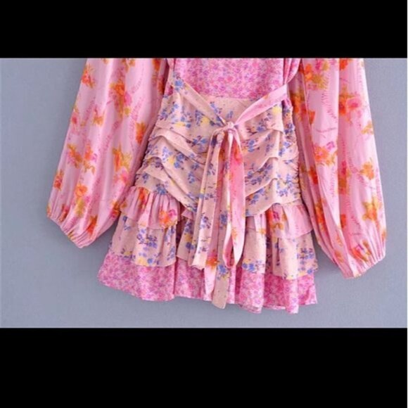 BOHEMIAN LOVE SHACK STYLE PINK FLORAL DRESS - Picture 9 of 16
